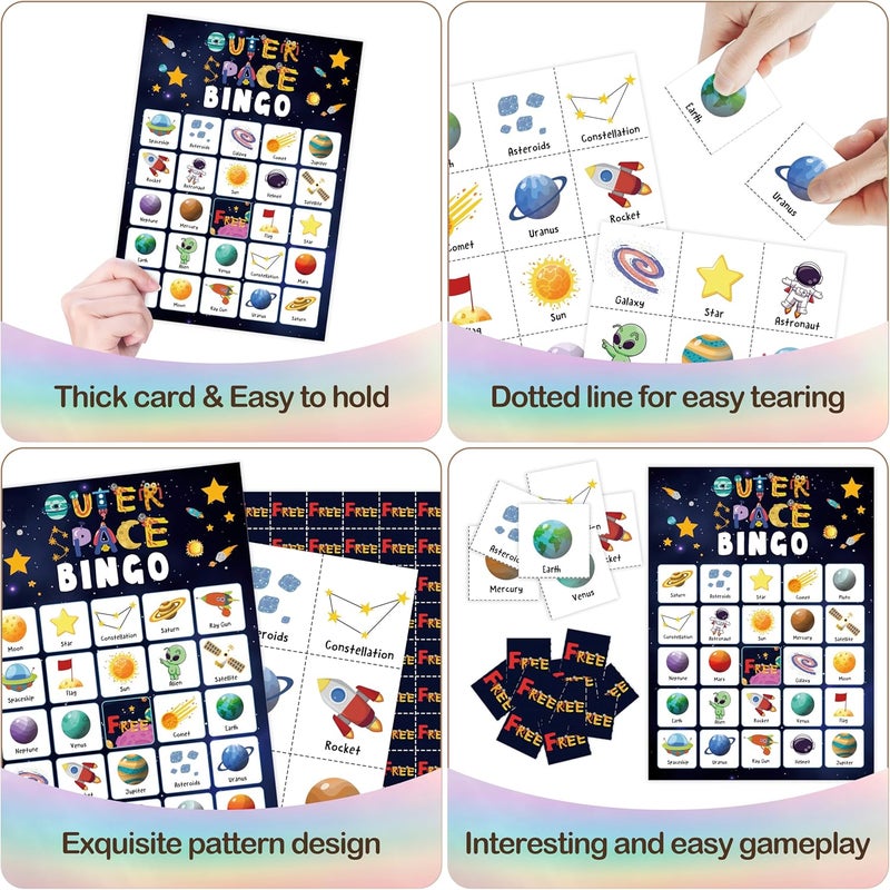 Mueddur Outer Space Party Bingo Card, Solar System Birthday Bingo Game for Adults Family Friends, Astronomy Games Set for Birthday Party, Holiday Games for 24 Players -04 - Image 4